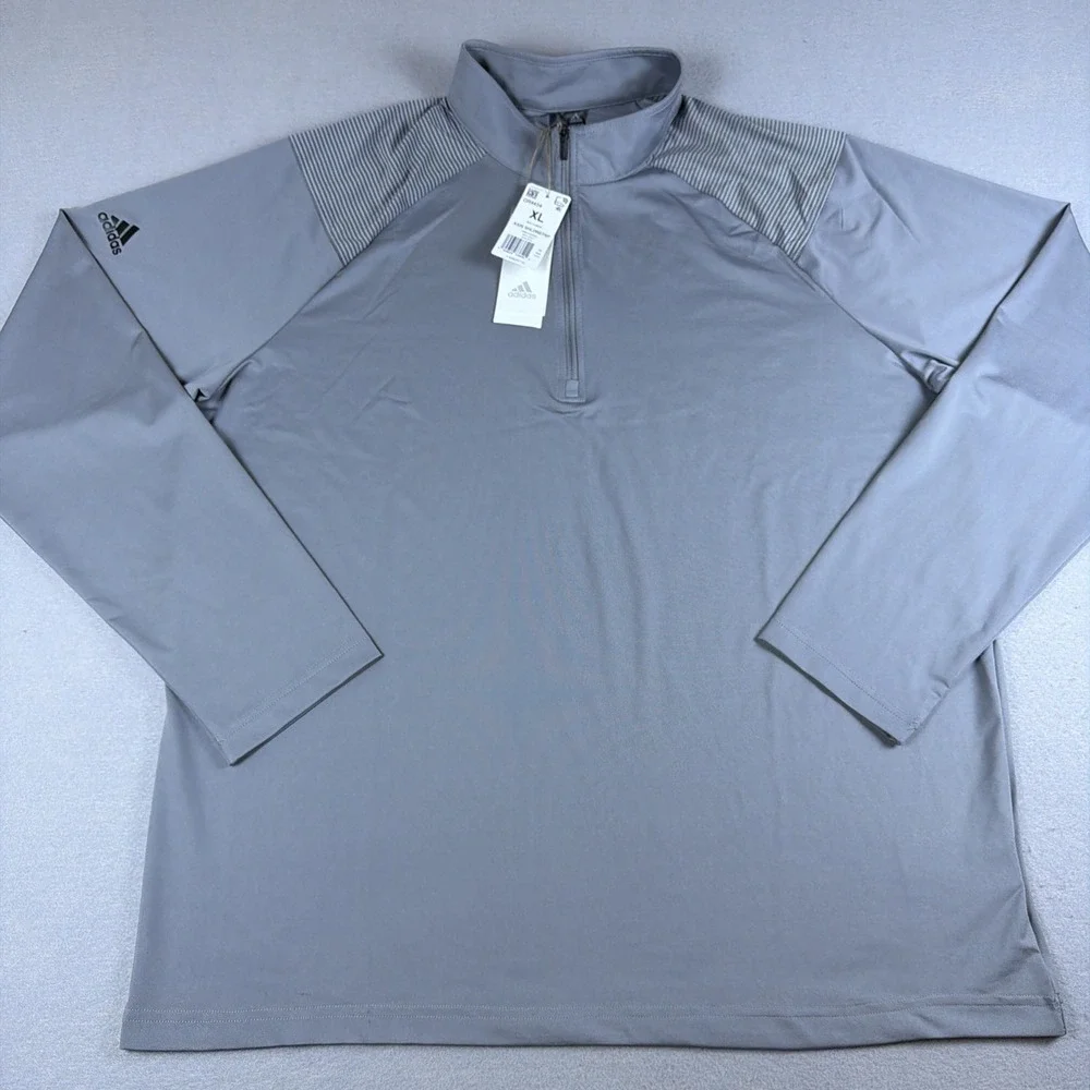 Adidas Shoulder Stripe 1/4 Zip Sweatshirt Mens Extra Large Gray Pullover Running